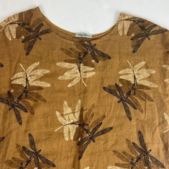 Elena Baldi DragonFly 100% Linen Mustard Yellow Ruffle Sleeve Blouse Small - Picture 11 of 14